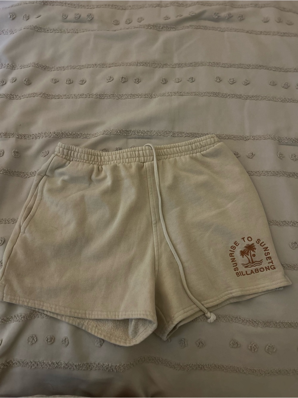 Billabong Cream Athletic Lounge Shorts with Sunrise Graphic